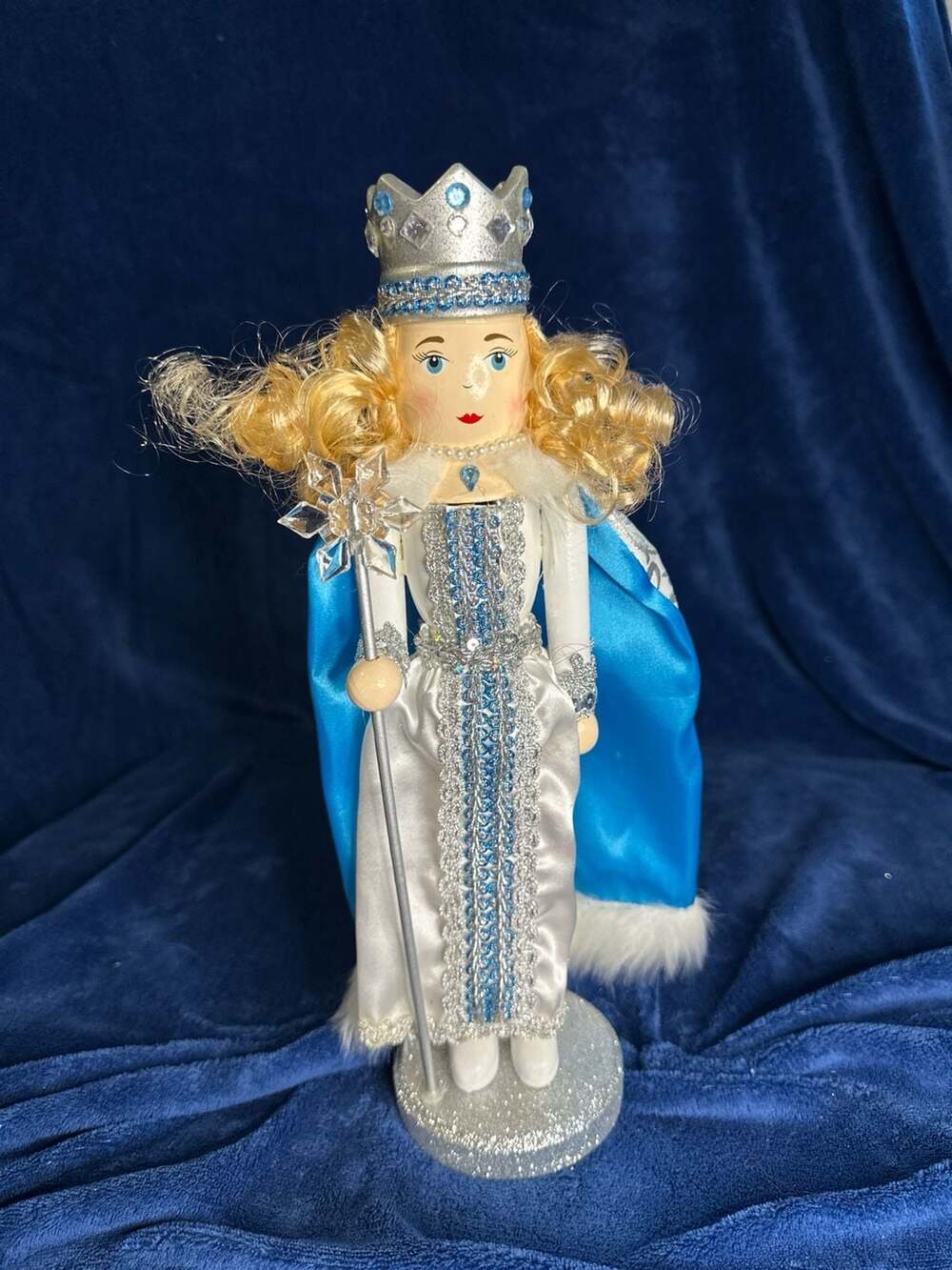 Hanse Design Ice Queen Nutcracker with Snowflake Staff and Blue Cape